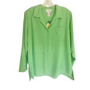 Susan Graver Style QC Green Button Up Shirt Sz 1X NWT